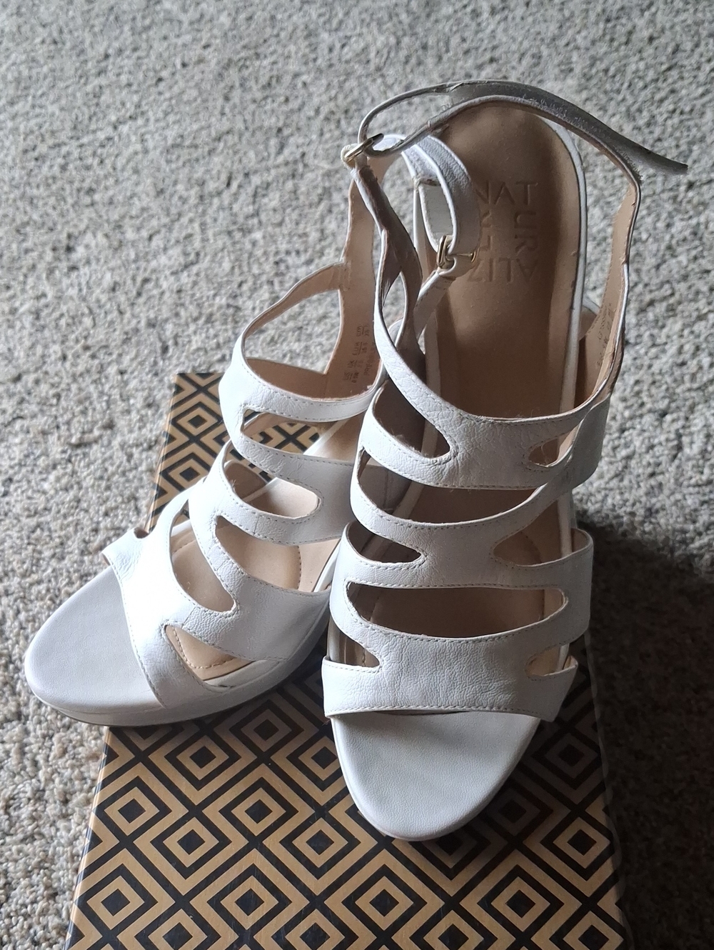 Naturalizer White Strappy Cutout Heels with Ankle Strap